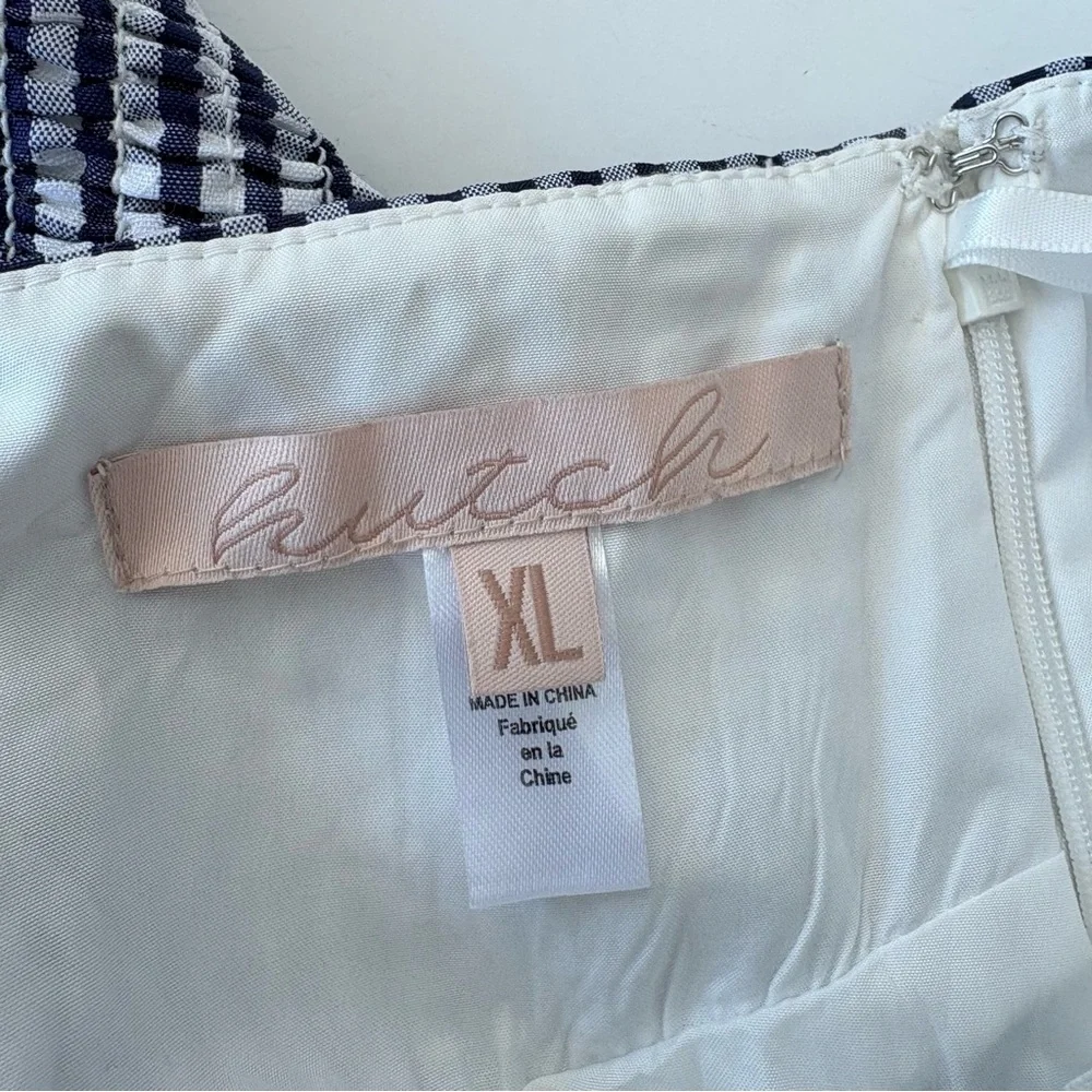 Anthropologie || Hutch Gingham Midi Skirt Smocked Back Blue White XL - Picture 8 of 11